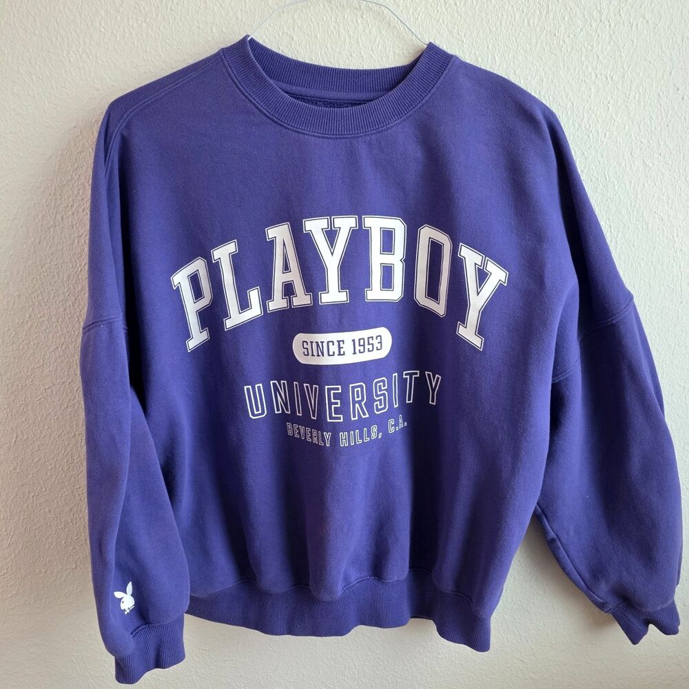 Pacsun Playboy Crewneck Sweatshirt XS Purple University Beverly Hills Spellout